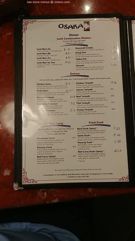 Osaka Japanese Steakhouse & Seafood House Menu